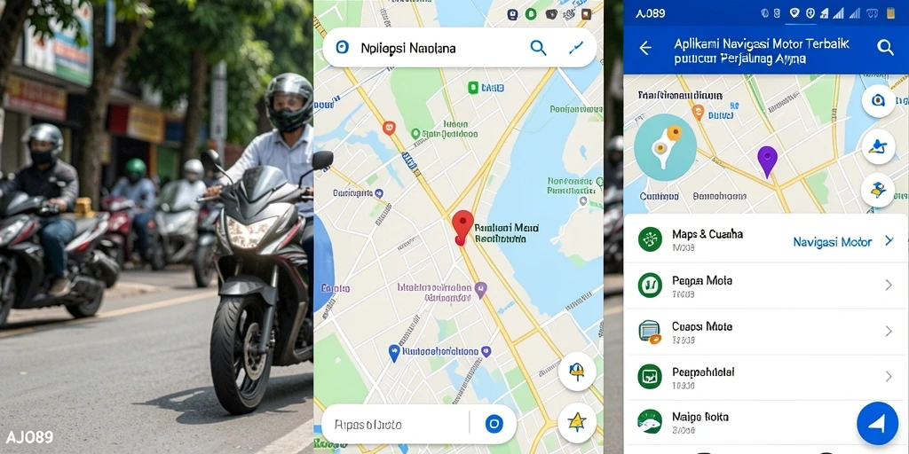 Tampilan antarmuka AJO89 saat menavigasi rute motor.