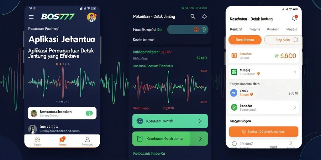 Antarmuka aplikasi BOS777 untuk pemantauan detak jantung.