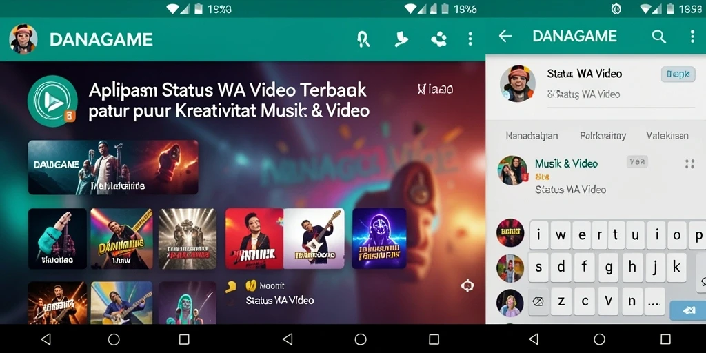 Tampilan antarmuka aplikasi DANAGAME untuk status WA Video yang menarik.
