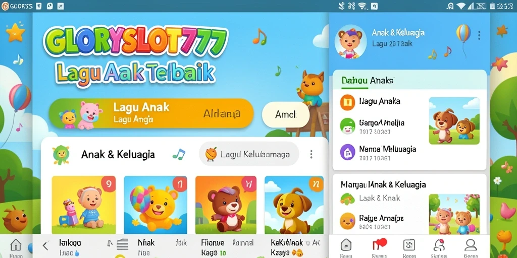 Antarmuka aplikasi GLORYSLOT777 yang ramah anak dengan berbagai lagu.