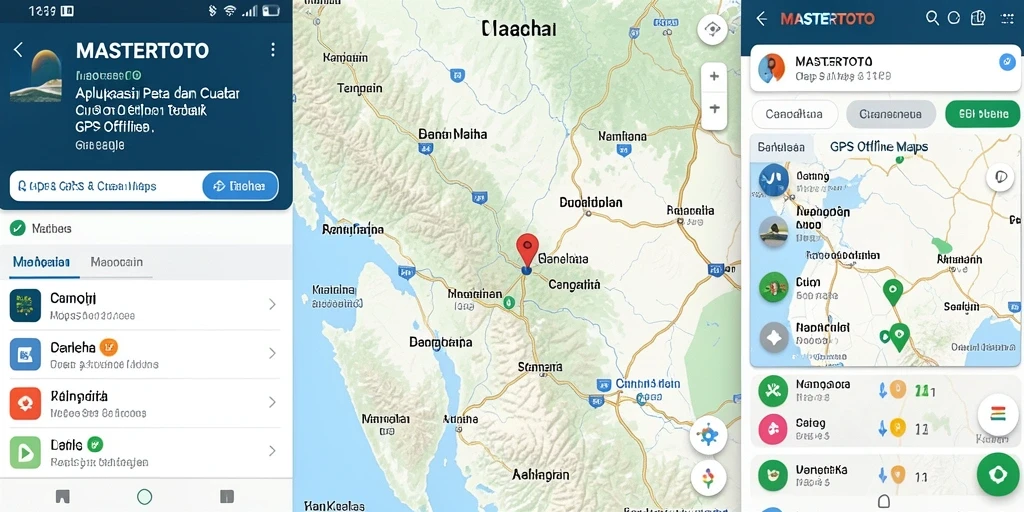Antarmuka aplikasi MASTERTOTO menampilkan peta GPS Offline dengan fitur cuaca terkini.