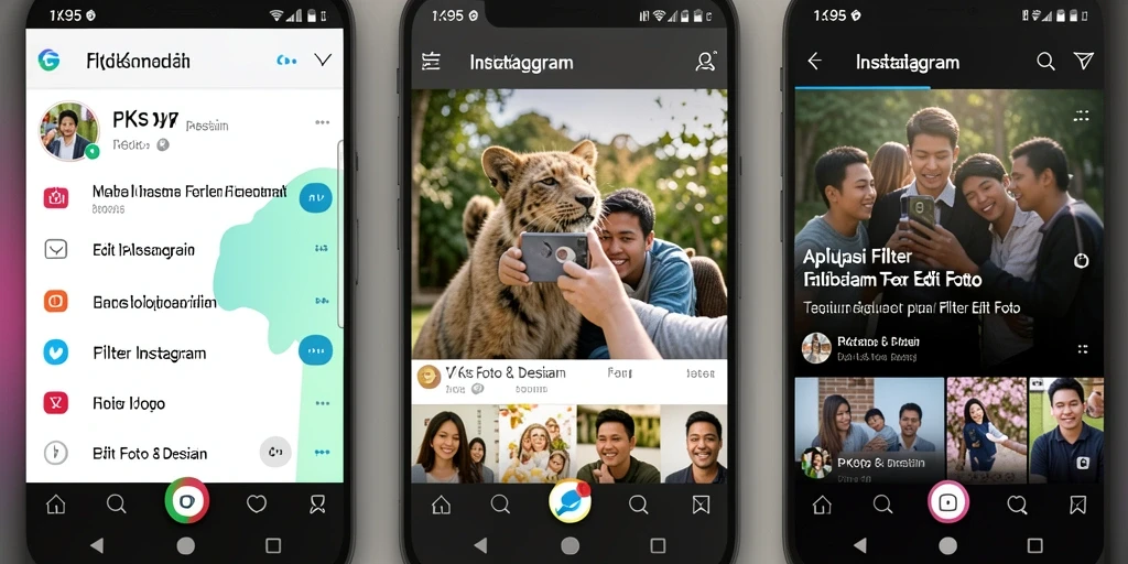 Antarmuka aplikasi PK95 dengan berbagai pilihan filter Instagram yang menarik.