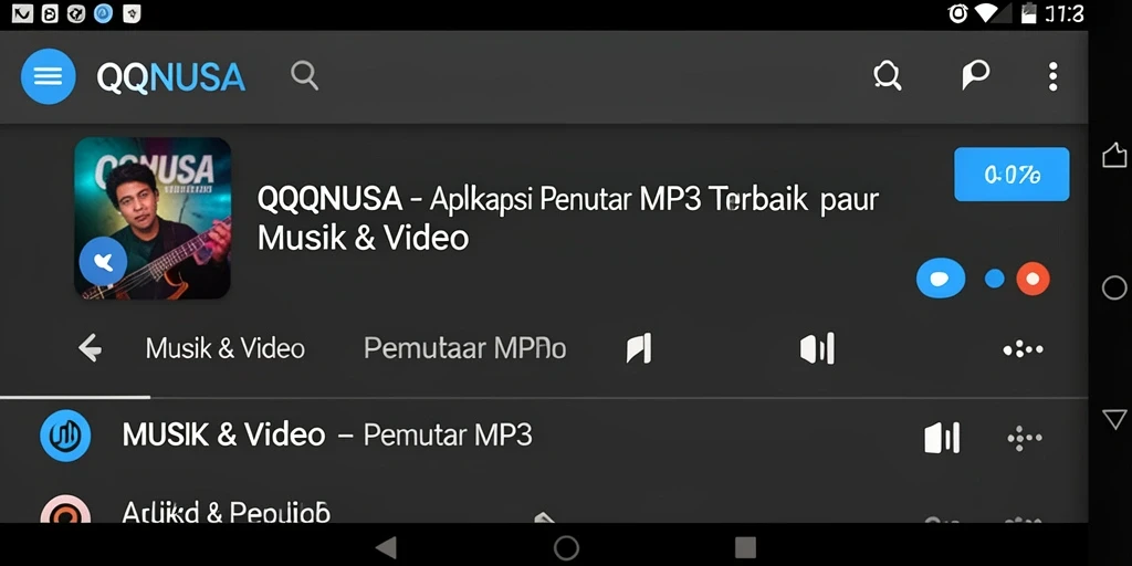 Tampilan antarmuka aplikasi Pemutar MP3 QQNUSA yang menarik.