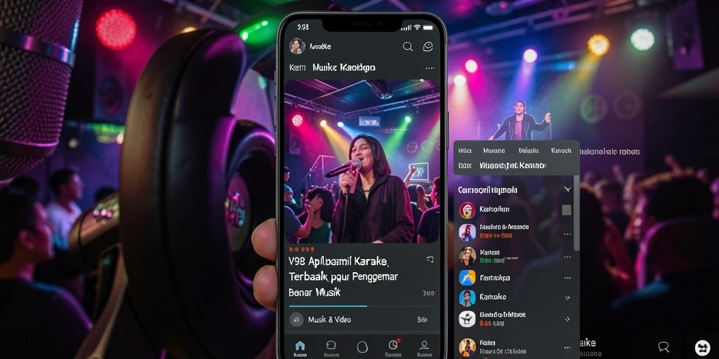 Antarmuka aplikasi V98 dengan fungsi Karaoke yang menarik.